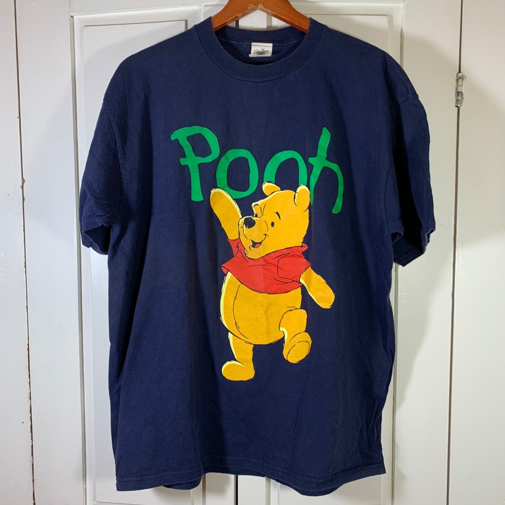 Vintage Velva Sheen Winnie the Pooh T-Shirt Navy‎ Blue Disney Made in USA XL